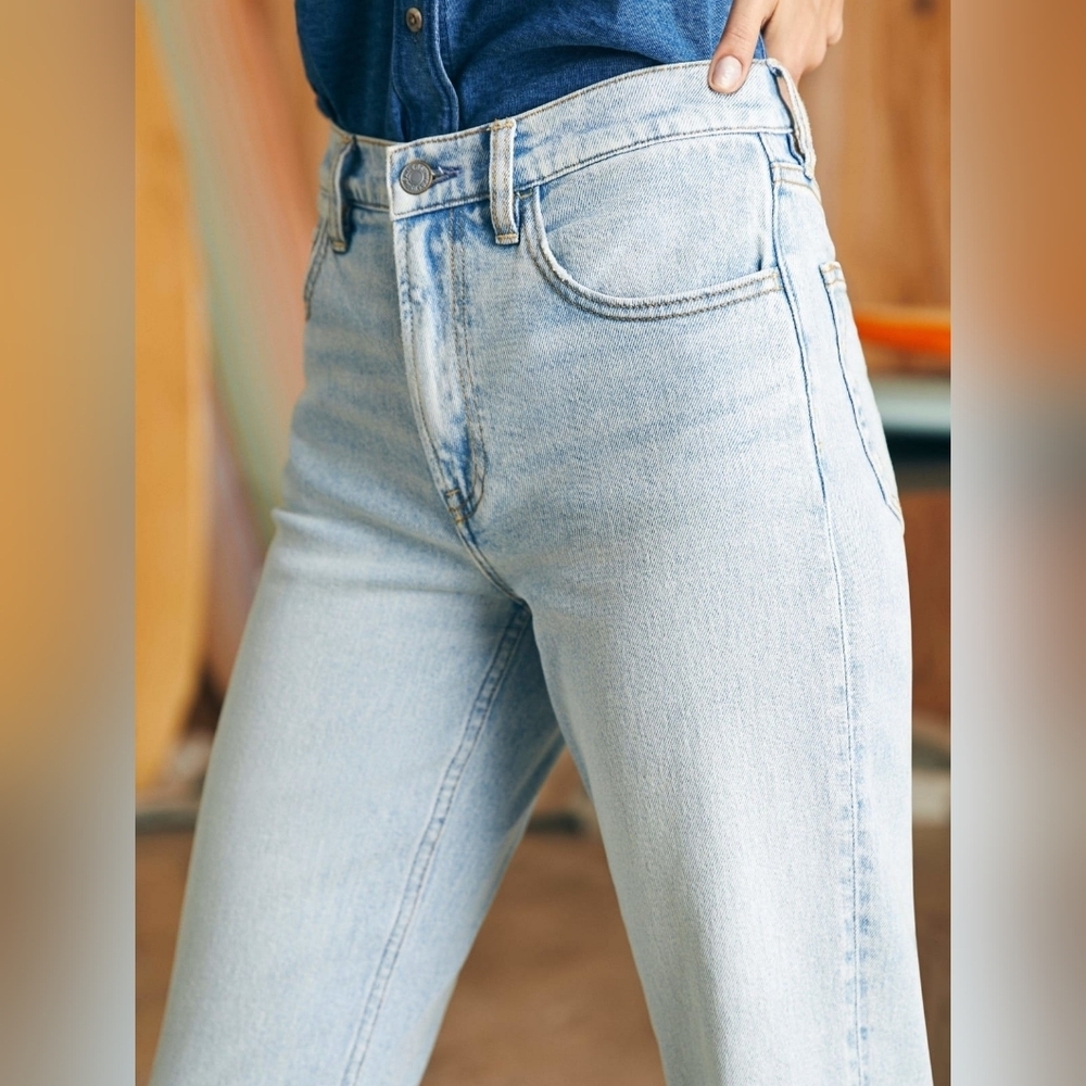 Faherty Organic Cotton Slim Straight Denim Jeans Light Wash, Size 26 - Picture 5 of 14